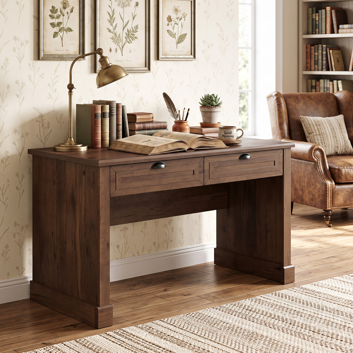 48" Farmhouse Desk with 2 Drawers - Brown
