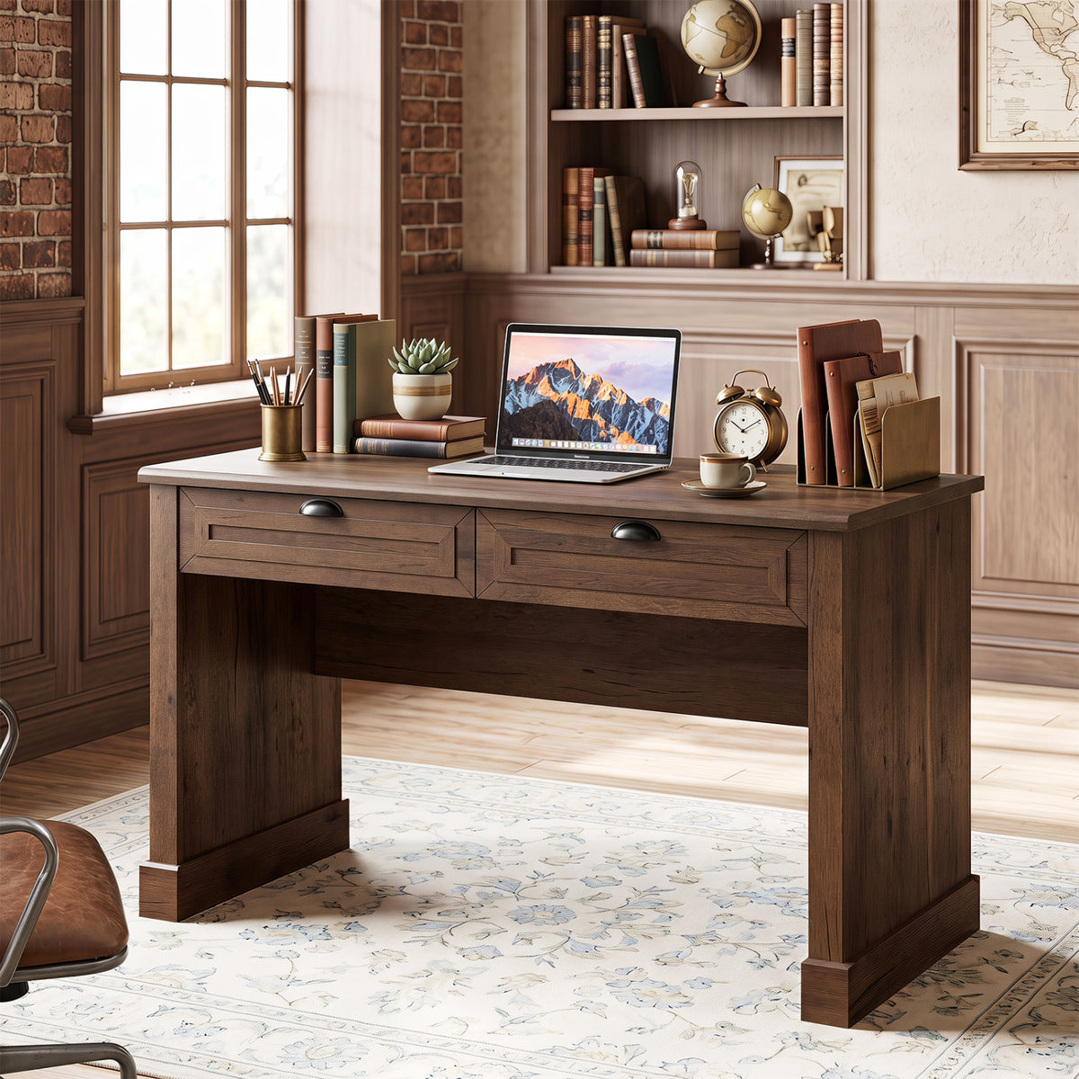 48" Farmhouse Desk with 2 Drawers - Brown