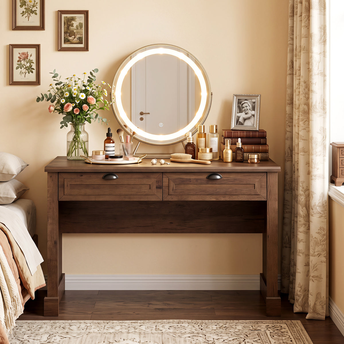 48" Farmhouse Desk with 2 Drawers - Brown