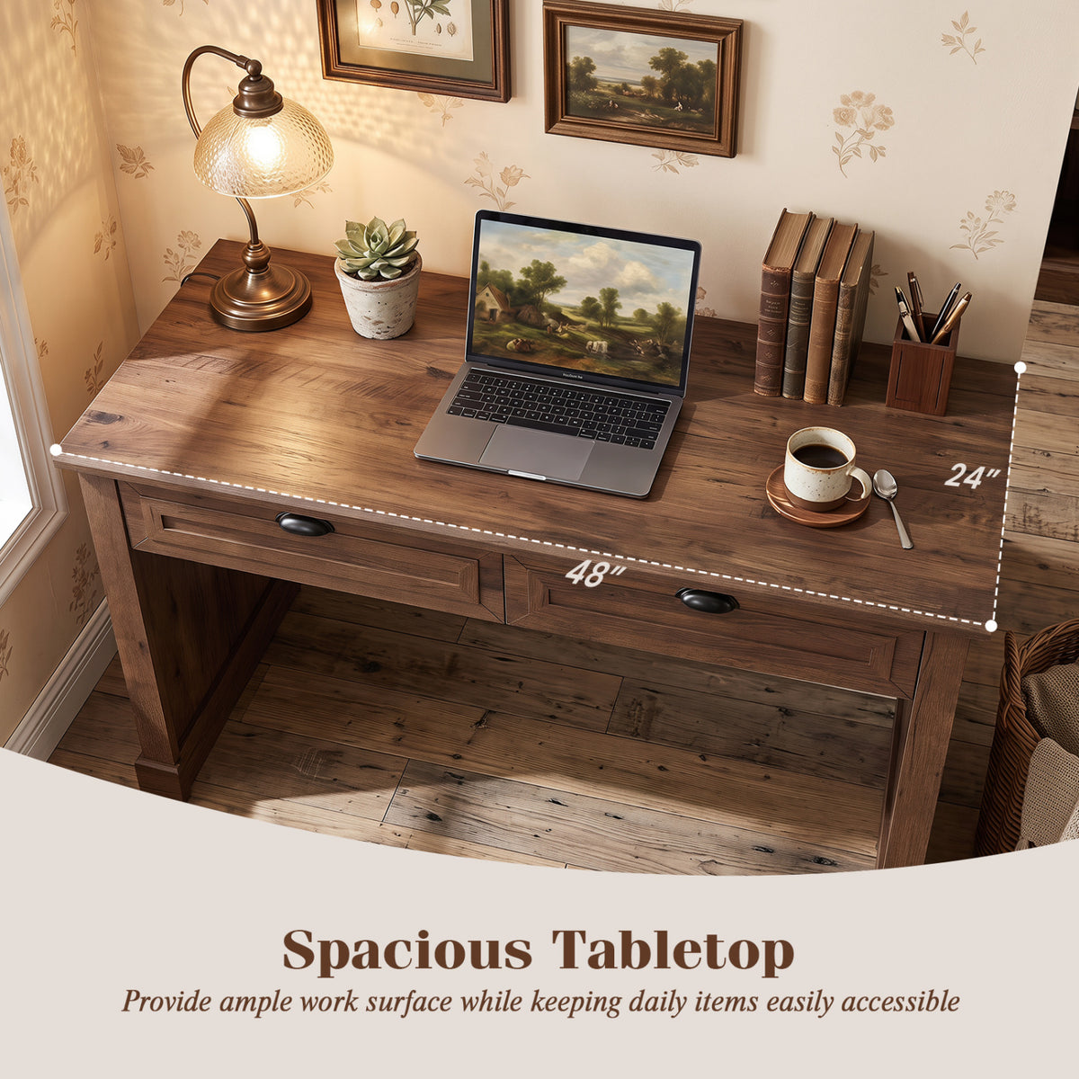 48" Farmhouse Desk with 2 Drawers - Brown
