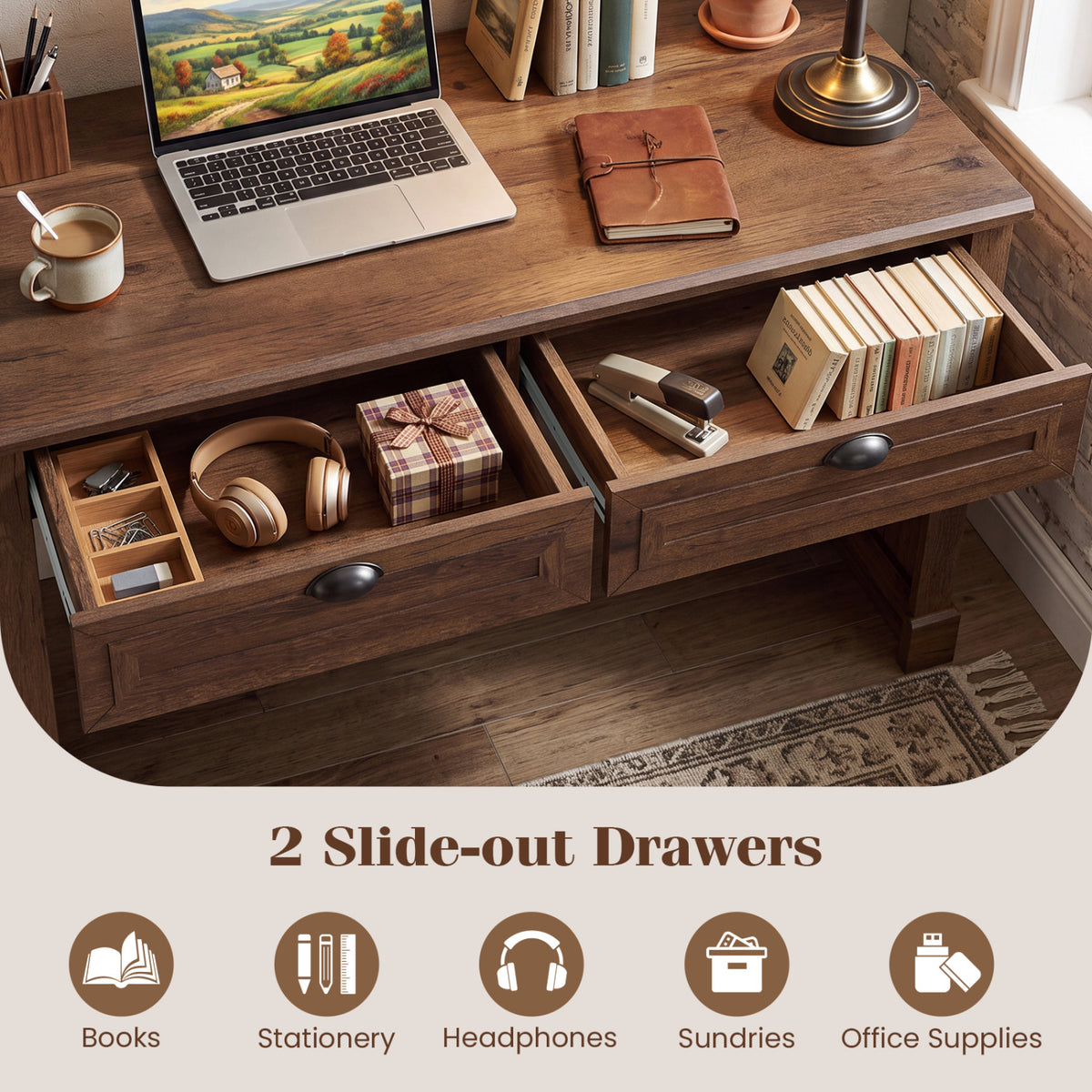 48" Farmhouse Desk with 2 Drawers - Brown