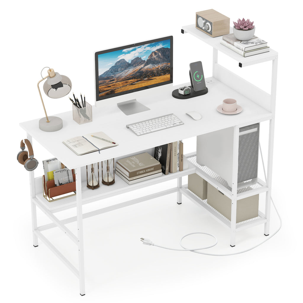 48 Inch Computer Desk with Power Outlets & Storage - White