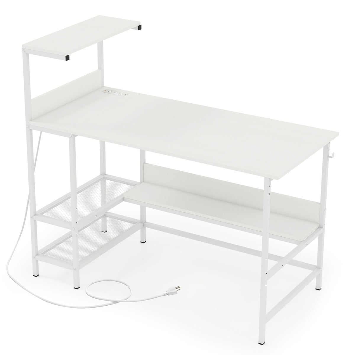48 Inch Computer Desk with Power Outlets & Storage - White