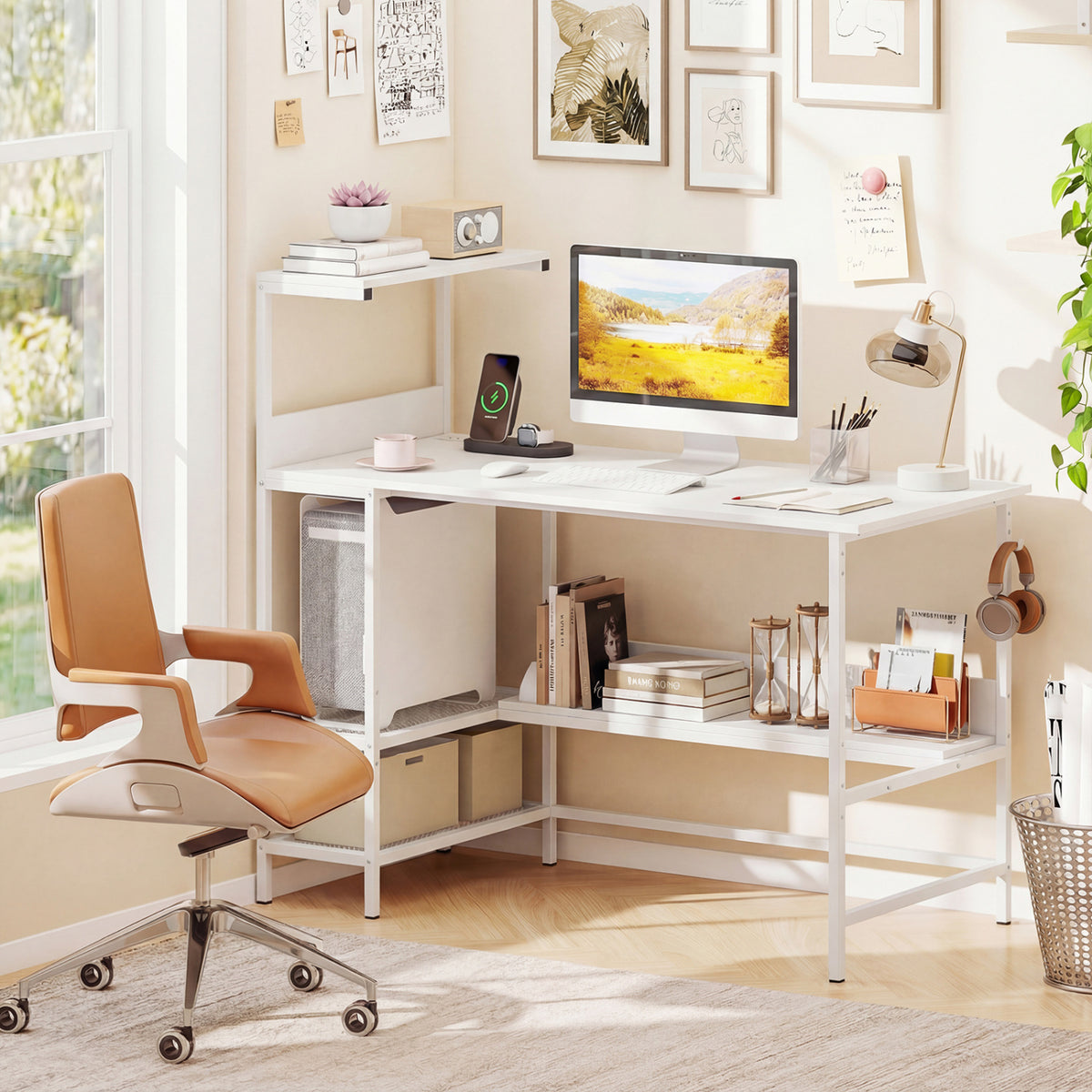 48 Inch Computer Desk with Power Outlets & Storage - White