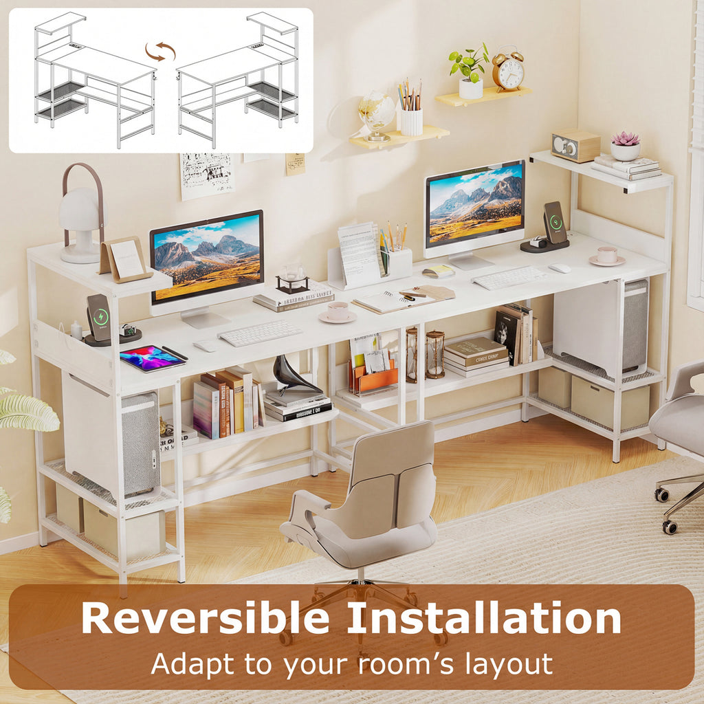48 Inch Computer Desk with Power Outlets & Storage - White