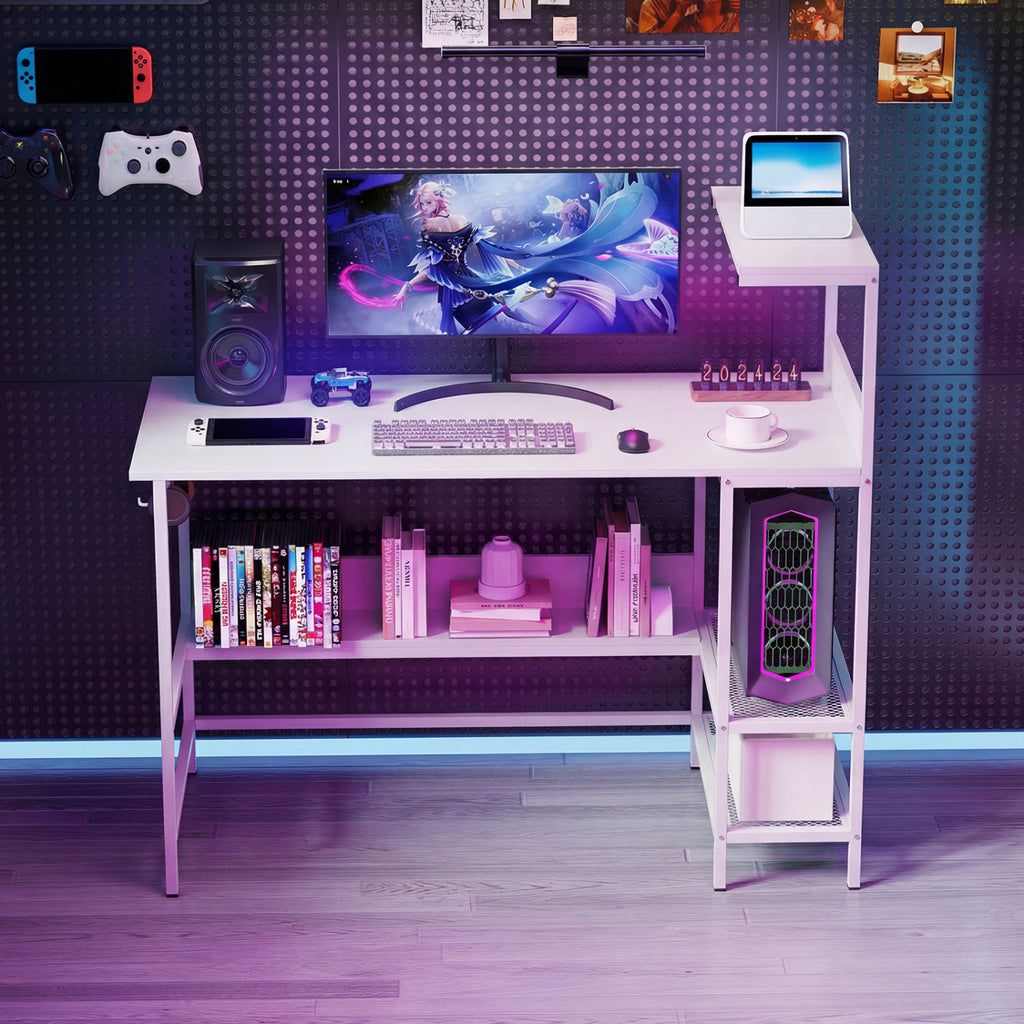 48 Inch Computer Desk with Power Outlets & Storage - White