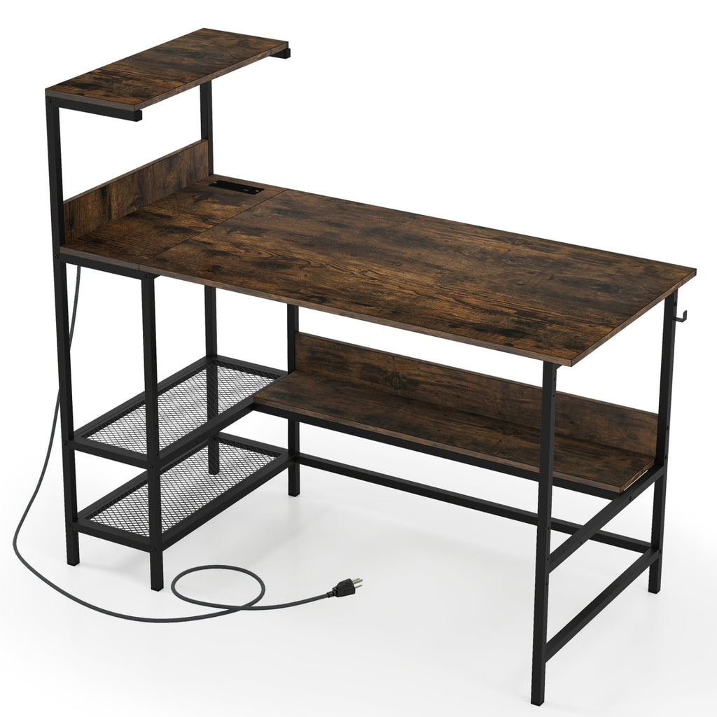 48 Inch Computer Desk with Power Outlets & Storage - White
