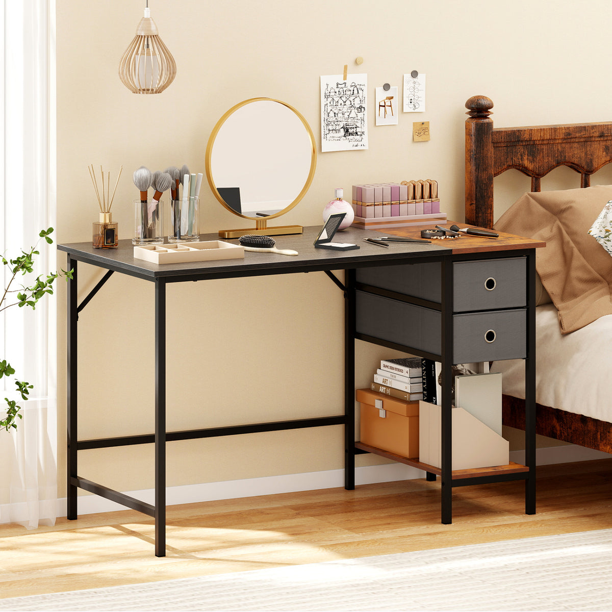48 Inch Computer Desk with Storage Drawers - Black