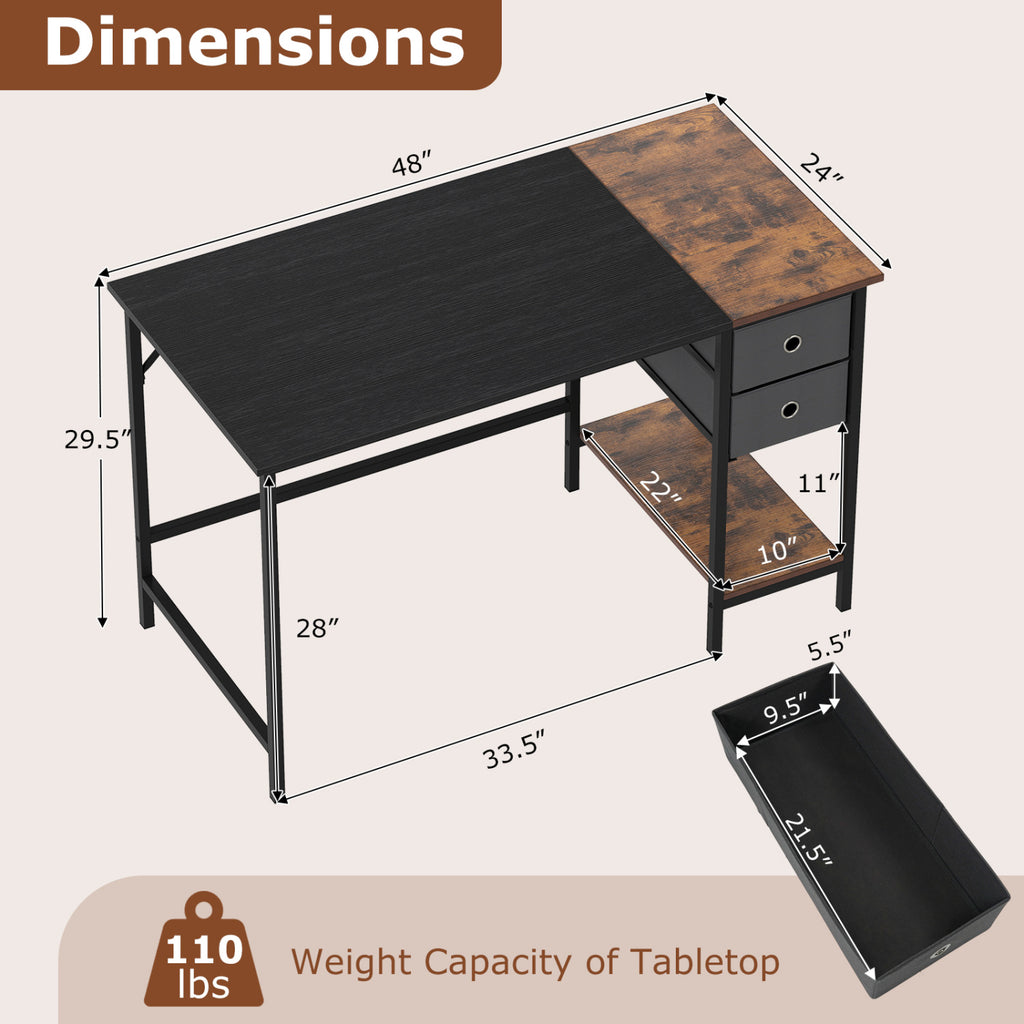 48 Inch Computer Desk with Storage Drawers - Black