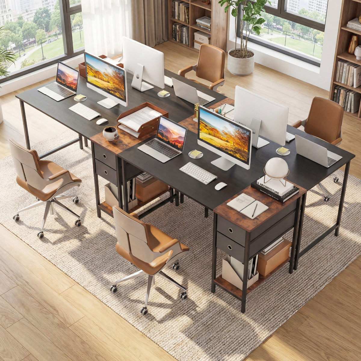 48 Inch Computer Desk with Storage Drawers - Black