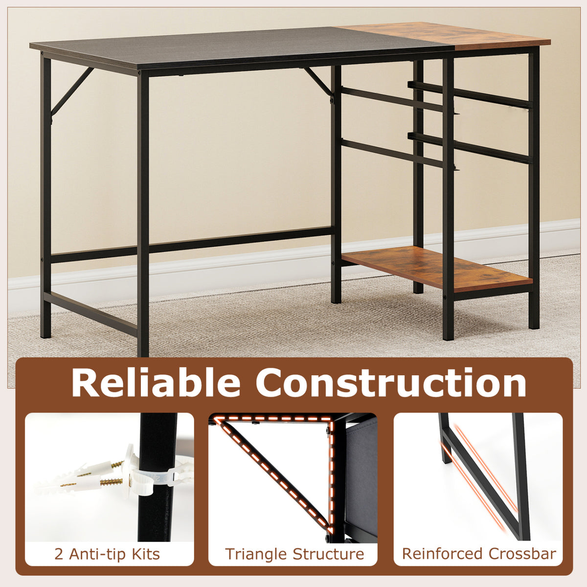 48 Inch Computer Desk with Storage Drawers - Black
