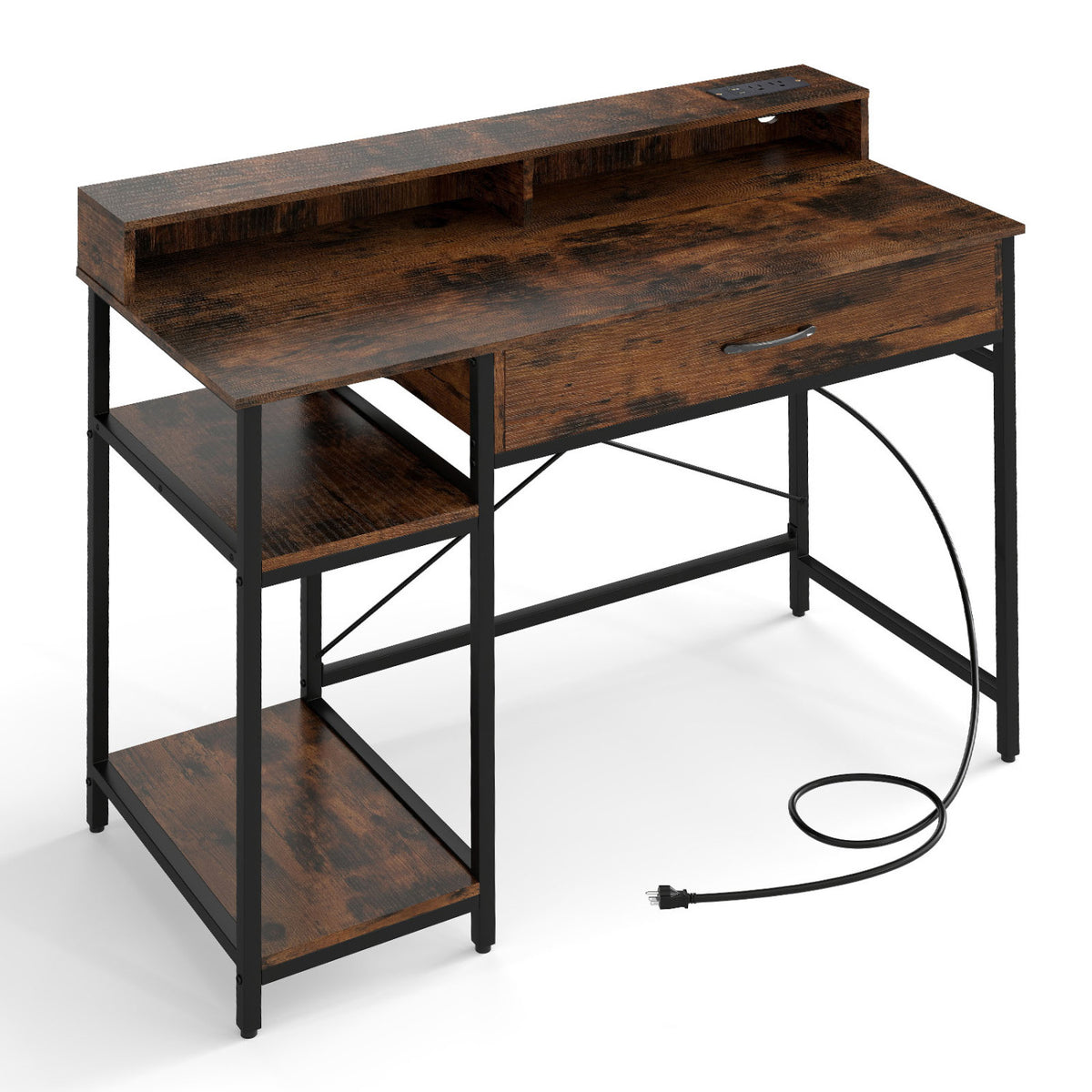 Computer Desk with Power Outlets 42in - Rustic Brown