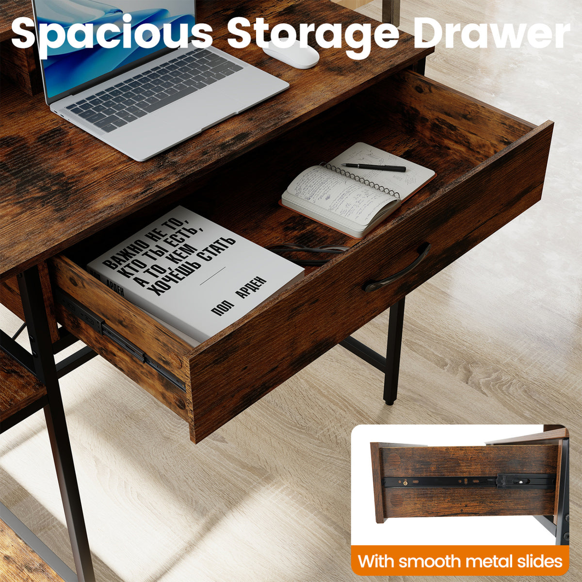 Computer Desk with Power Outlets 42in - Rustic Brown