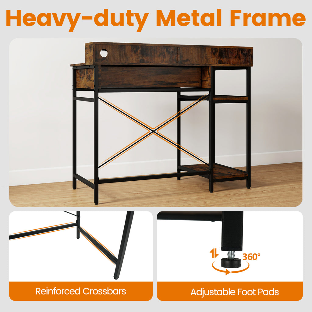 Computer Desk with Power Outlets 42in - Rustic Brown