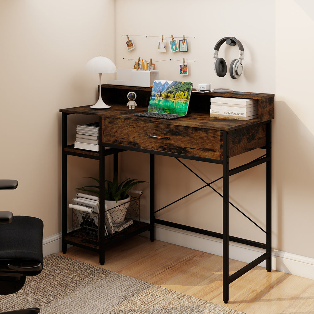 Computer Desk with Power Outlets 42in - Rustic Brown
