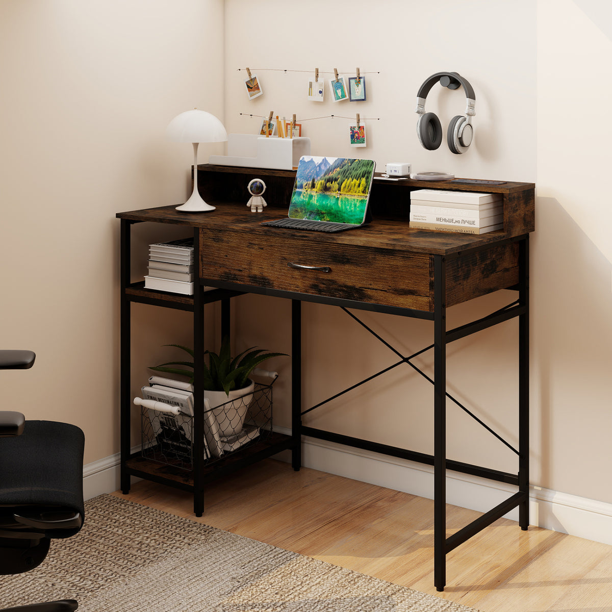Computer Desk with Power Outlets 42in - Rustic Brown
