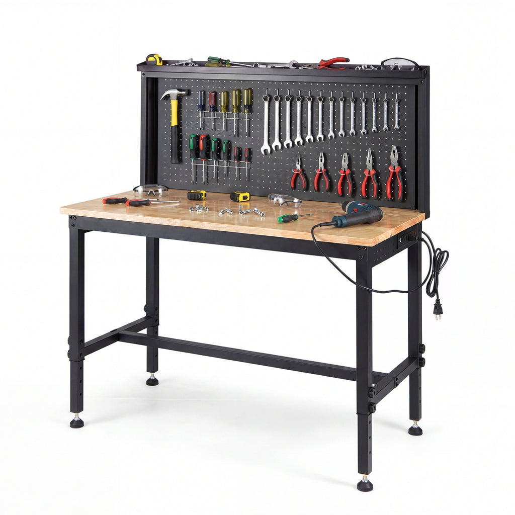 48 Inch Heavy Duty Workbench with AC/USB Outlets and Pegboard