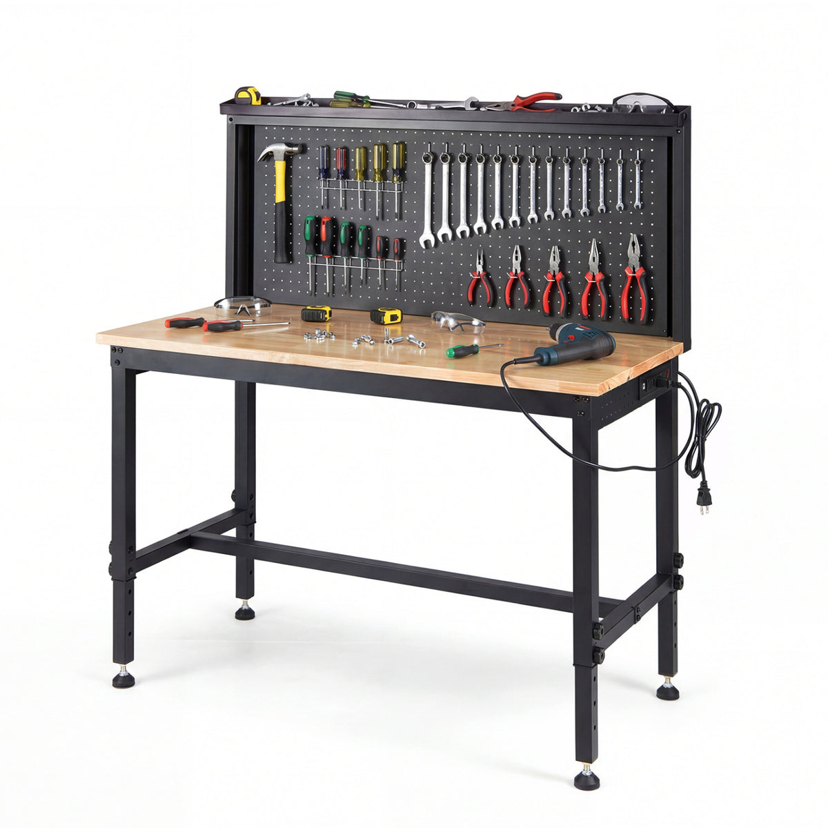 48 Inch Heavy Duty Workbench with AC/USB Outlets and Pegboard