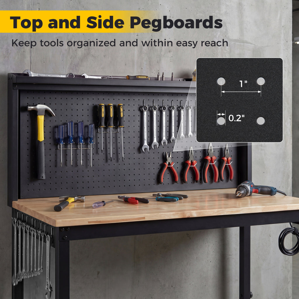 48 Inch Heavy Duty Workbench with AC/USB Outlets and Pegboard