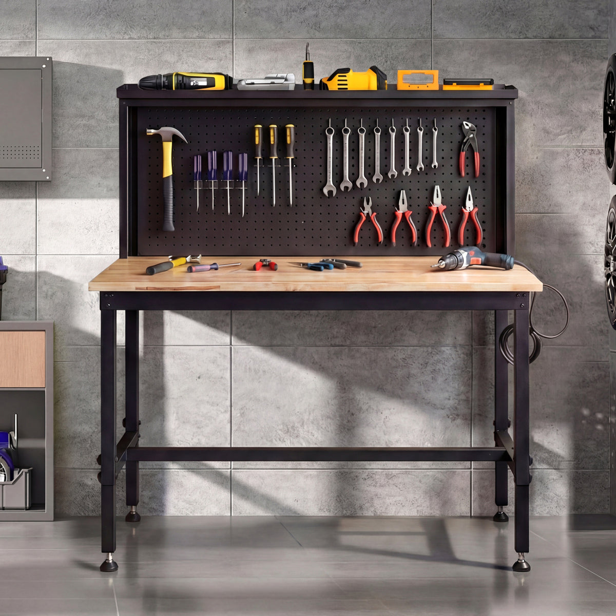 48 Inch Heavy Duty Workbench with AC/USB Outlets and Pegboard