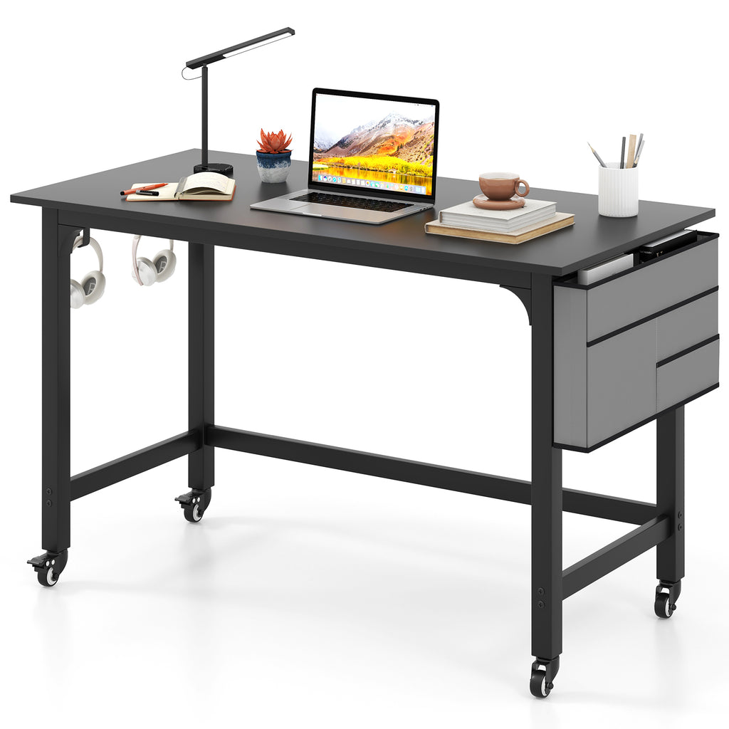 48 Inch Mobile Computer Workstation with Casters - Black