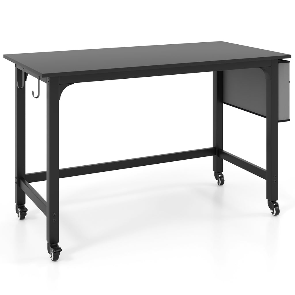 48 Inch Mobile Computer Workstation with Casters - Black