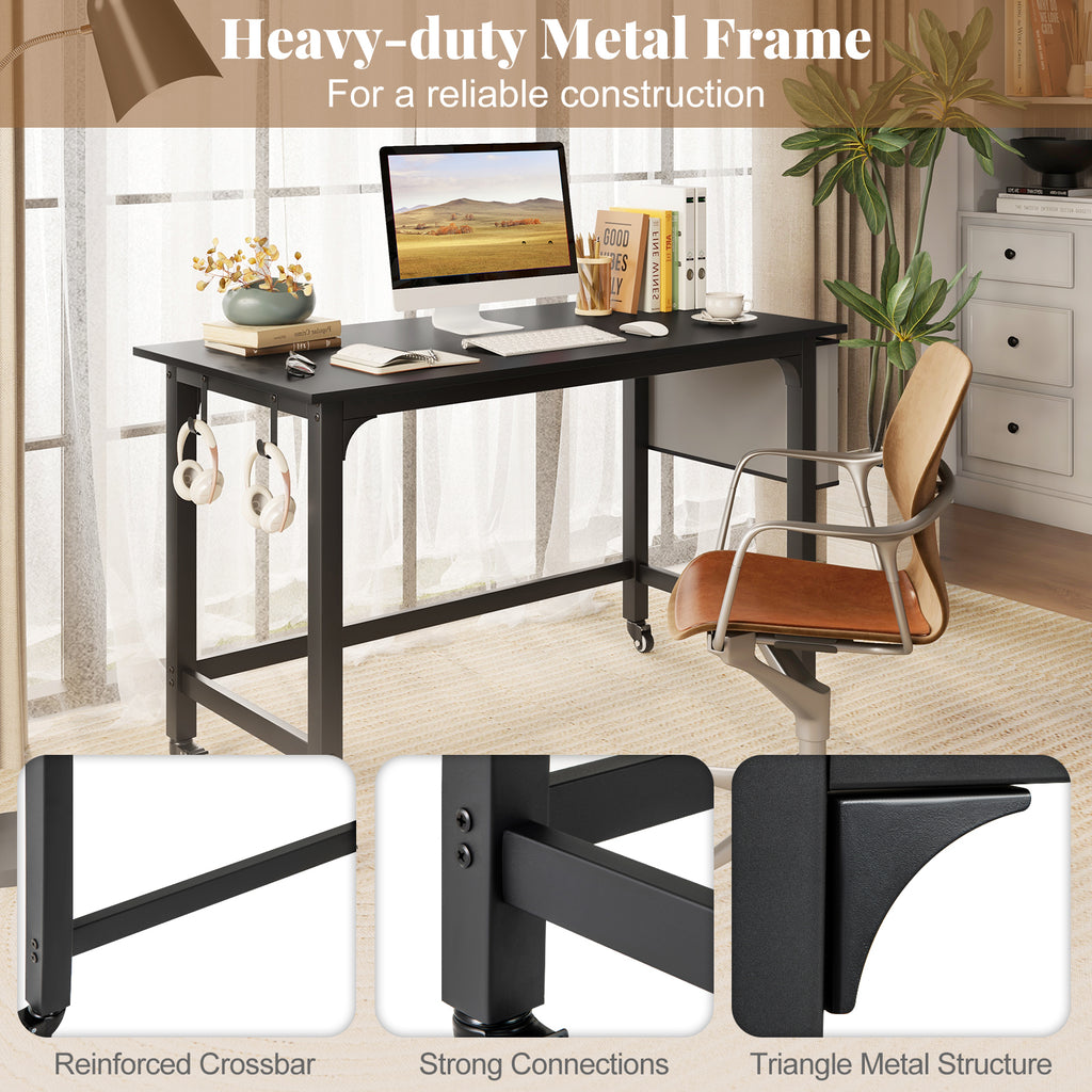 48-Inch Mobile Computer Workstation with Wheels - Black