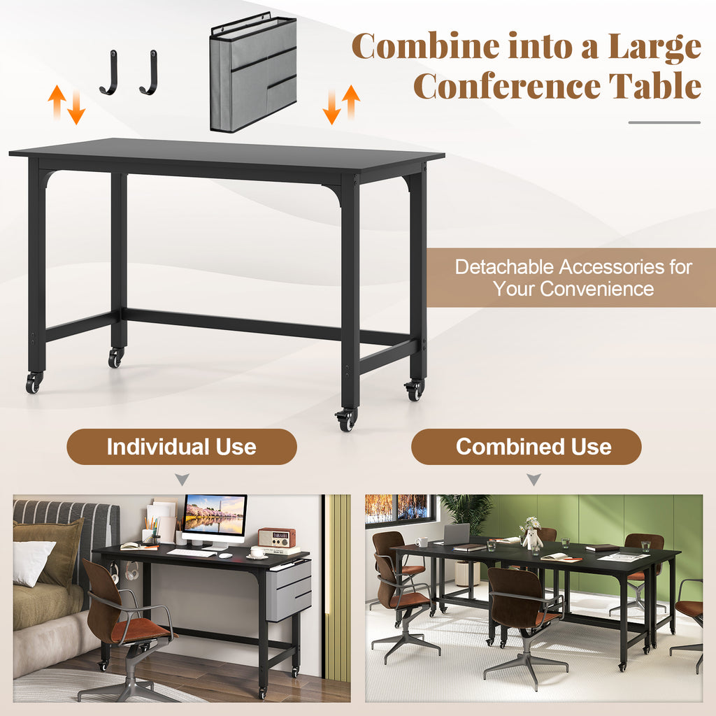 48 Inch Mobile Computer Workstation with Casters - Black