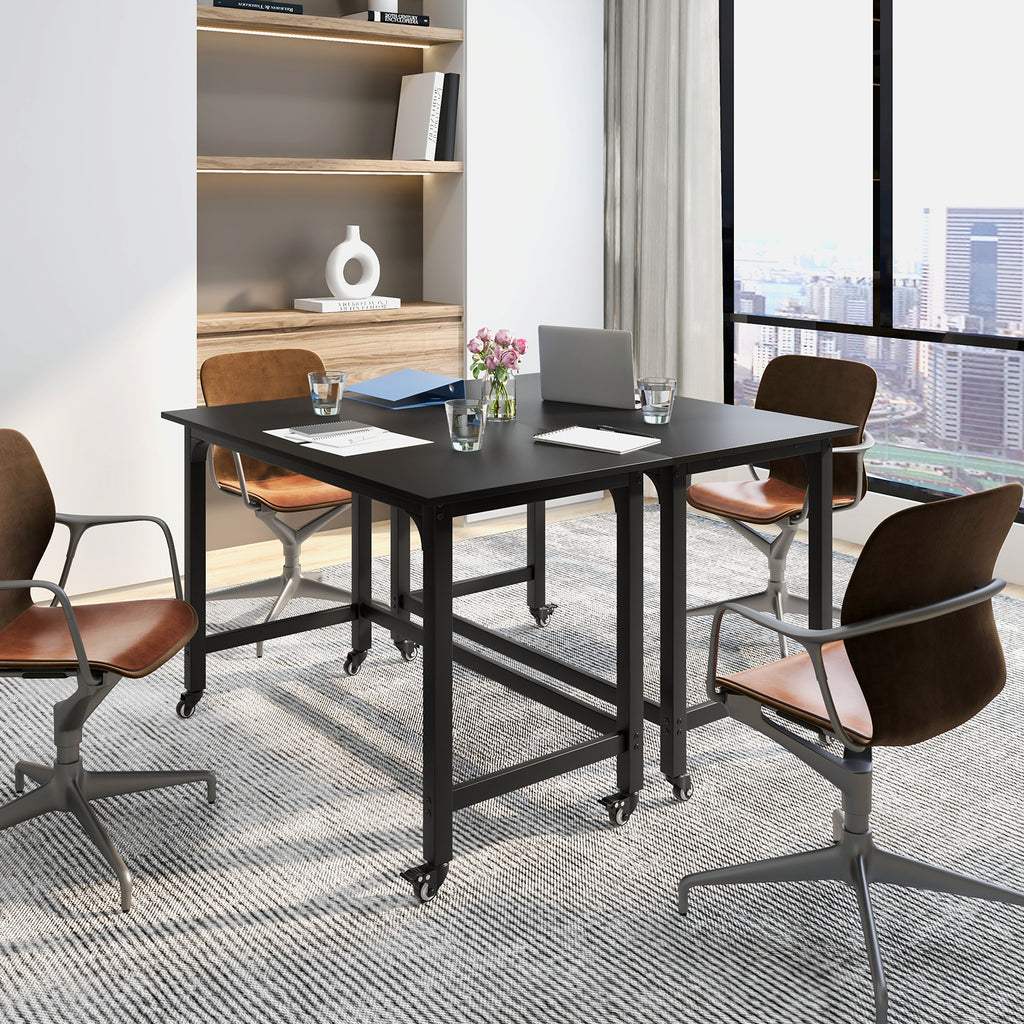 48 Inch Mobile Computer Workstation with Casters - Black