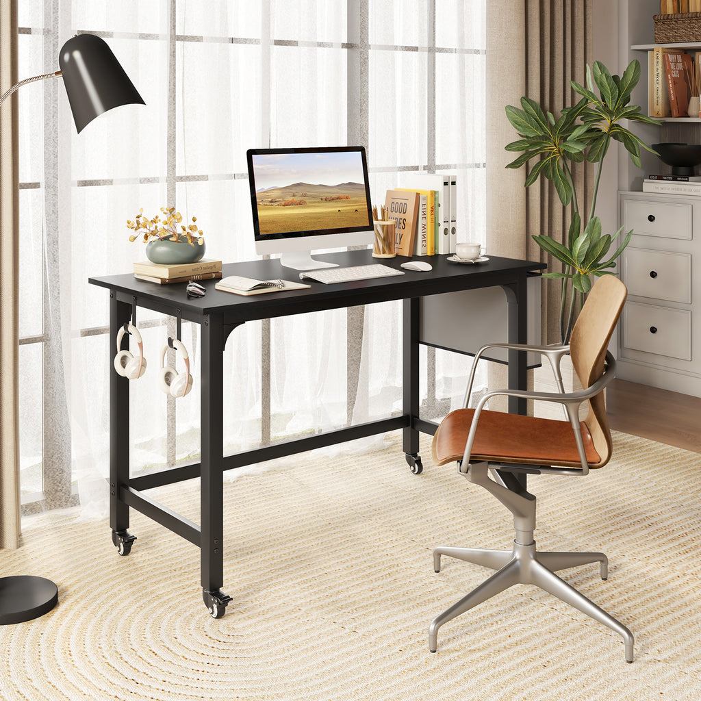 48 Inch Mobile Computer Workstation with Casters - Black