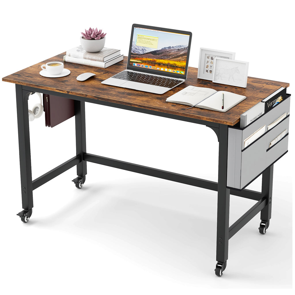 48 Inch Mobile Computer Workstation with Casters - Black