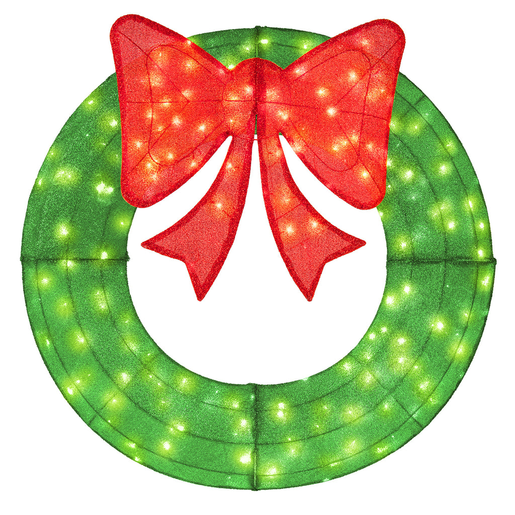 48 Inch Pre-Lit Christmas Mesh Wreath with Bow & 200 LED Bulbs - Green