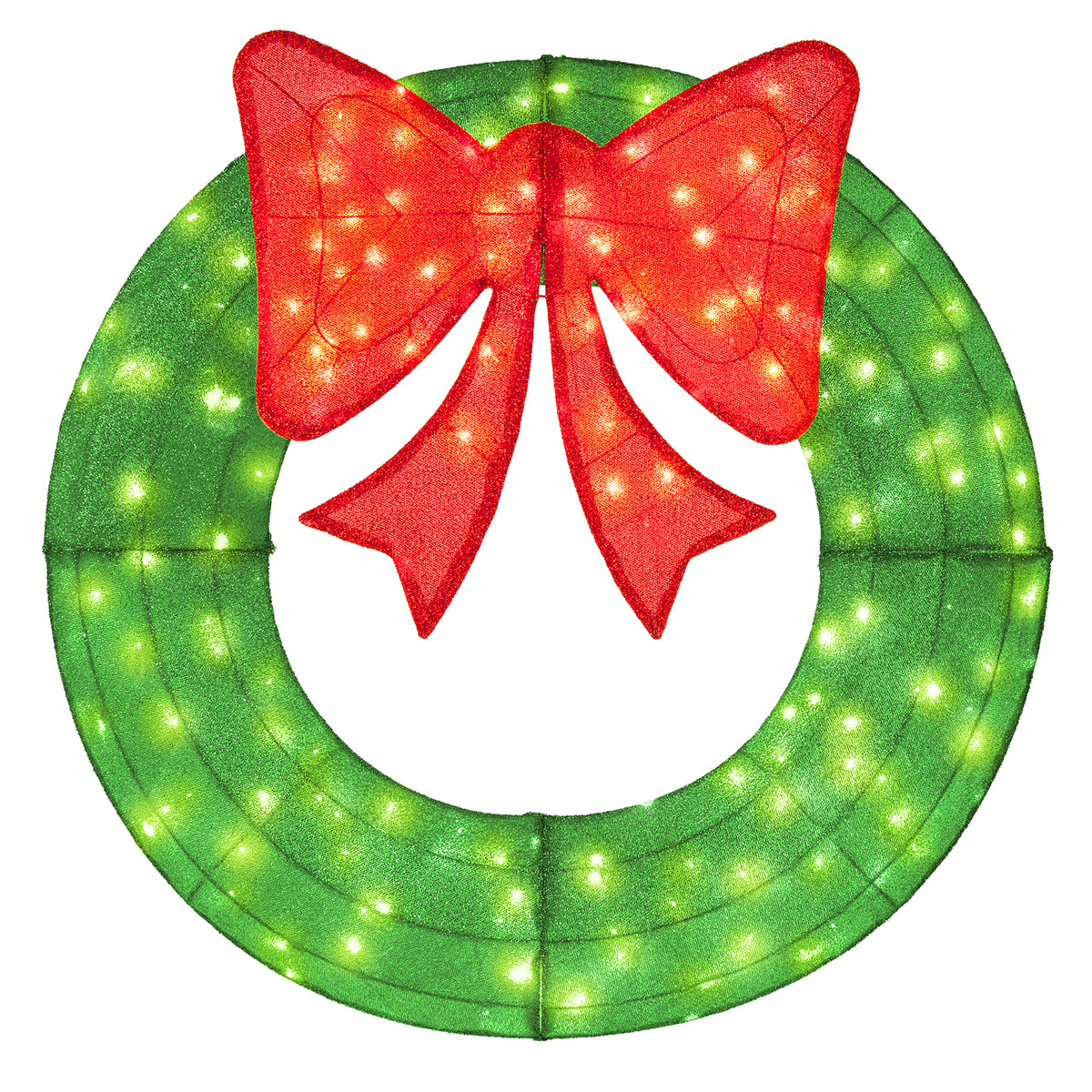 48 Inch Pre-Lit Christmas Mesh Wreath with Bow & 200 LED Bulbs - Green
