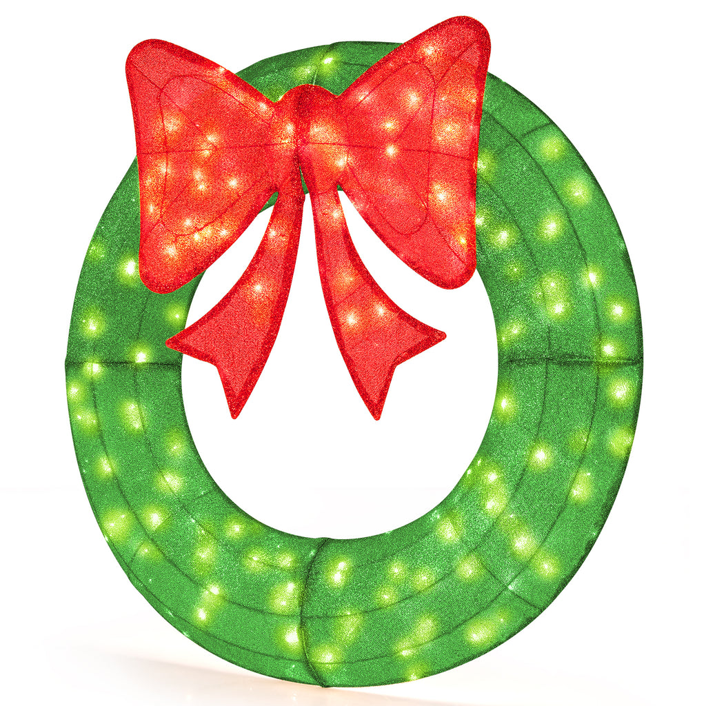 48 Inch Pre-Lit Christmas Mesh Wreath with Bow & 200 LED Bulbs - Green