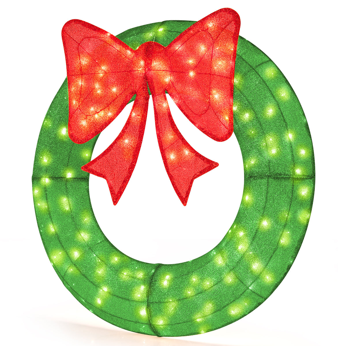 48 Inch Pre-Lit Christmas Mesh Wreath with Bow & 200 LED Bulbs - Green