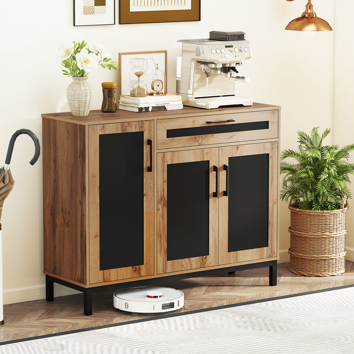48 Inch Sideboard Buffet Cabinet with 3 Doors – Natural