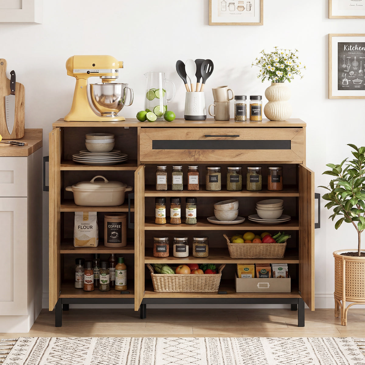 48 Inch Sideboard Buffet Cabinet with 3 Doors – Natural