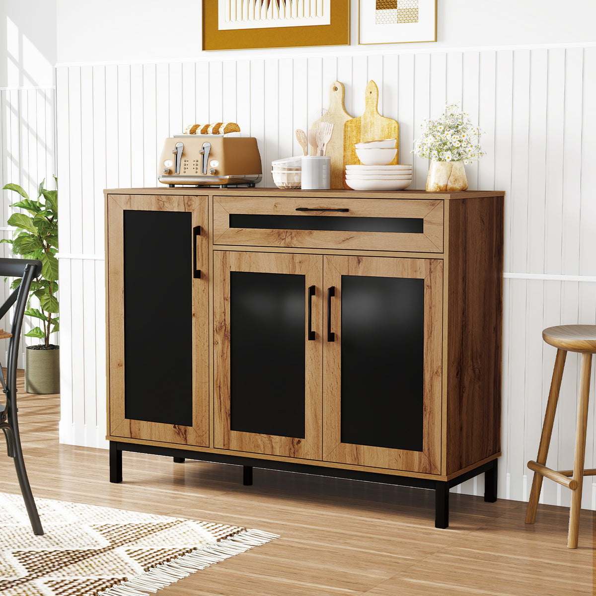 48 Inch Sideboard Buffet Cabinet with 3 Doors – Natural
