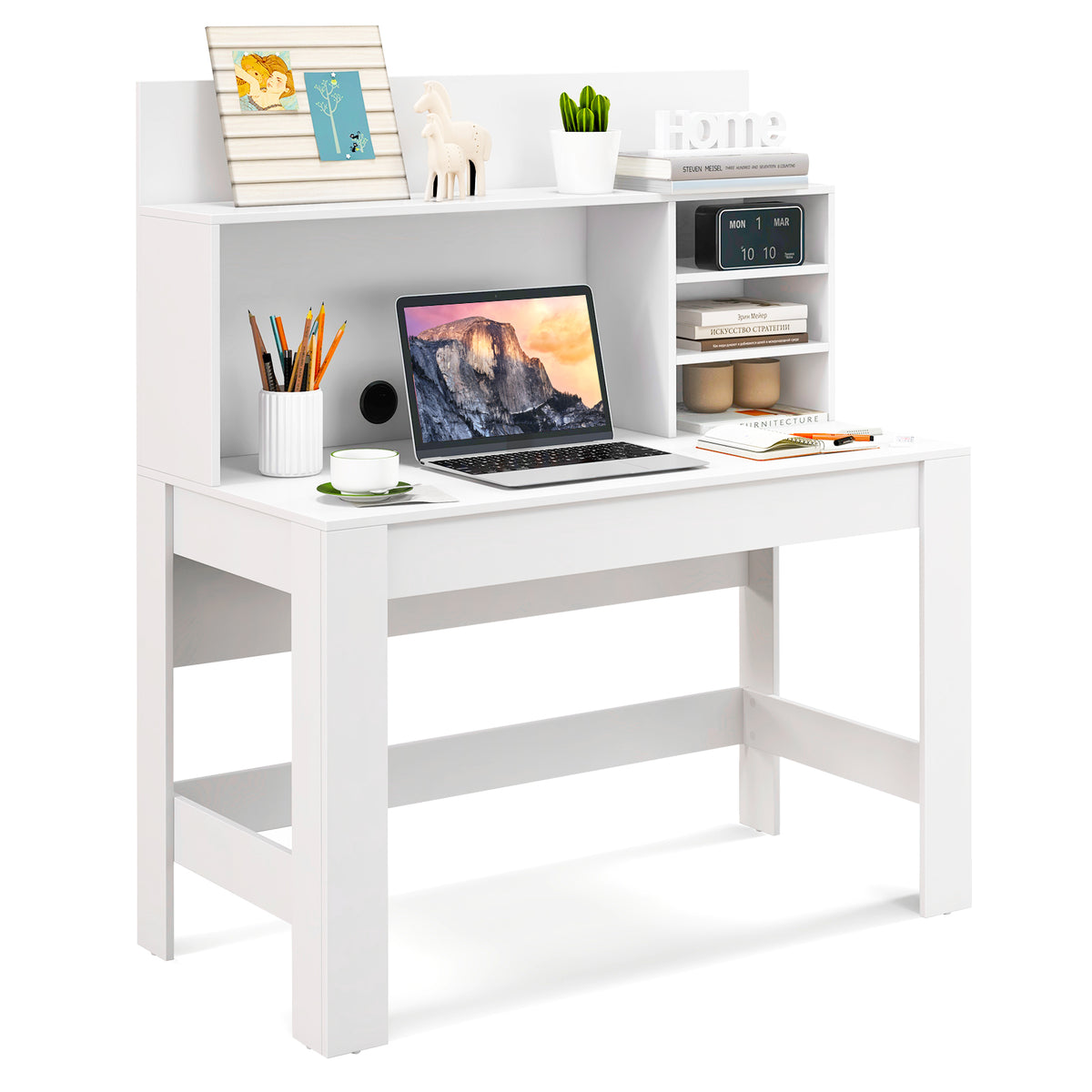 48 Inch Writing Computer Desk with Cable Management – White