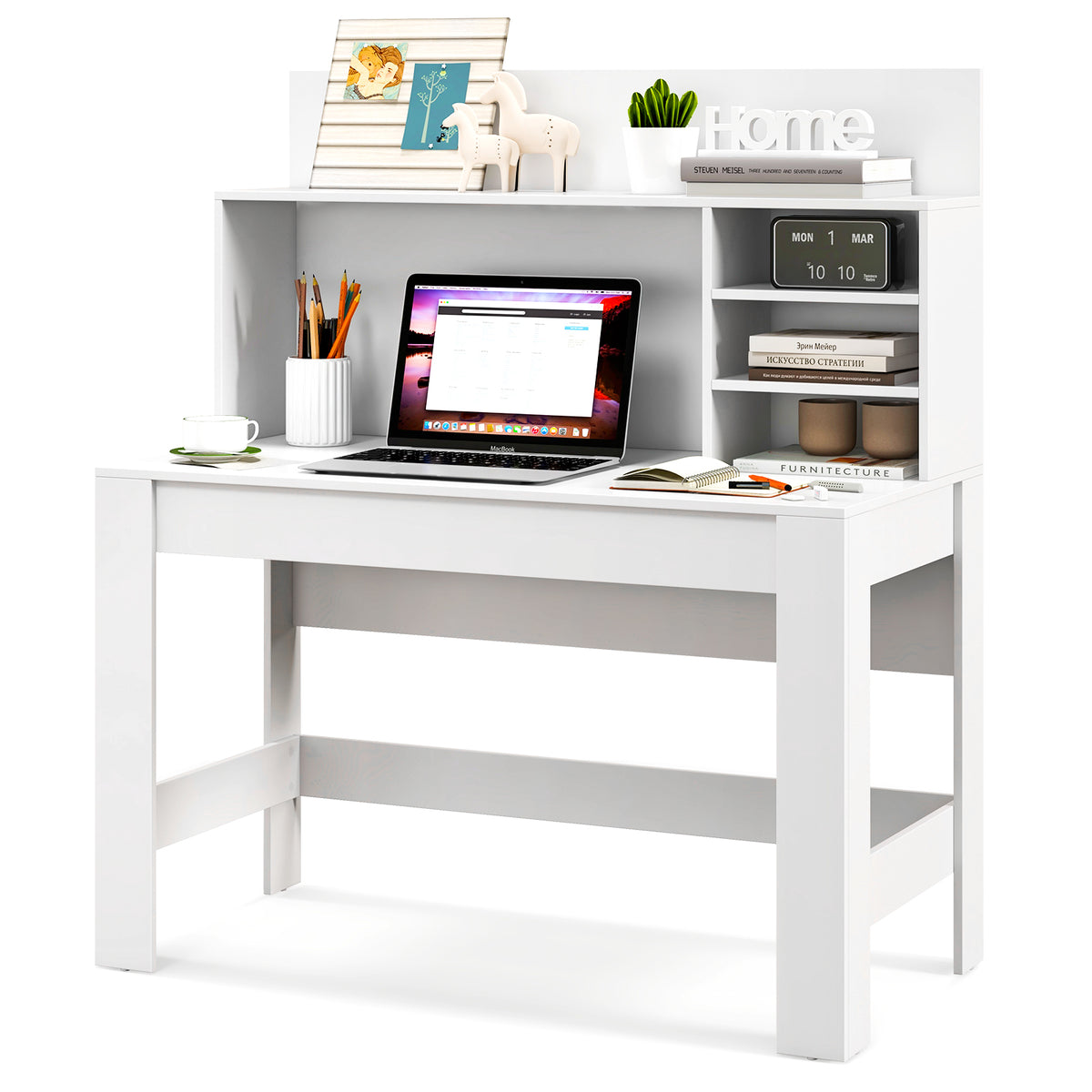 48 Inch Writing Computer Desk with Cable Management – White