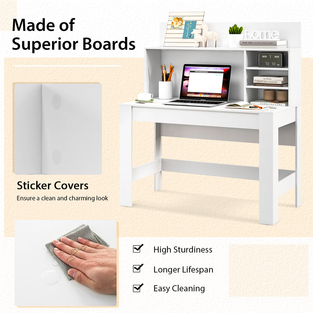 48 Inch Writing Computer Desk with Cable Management – White