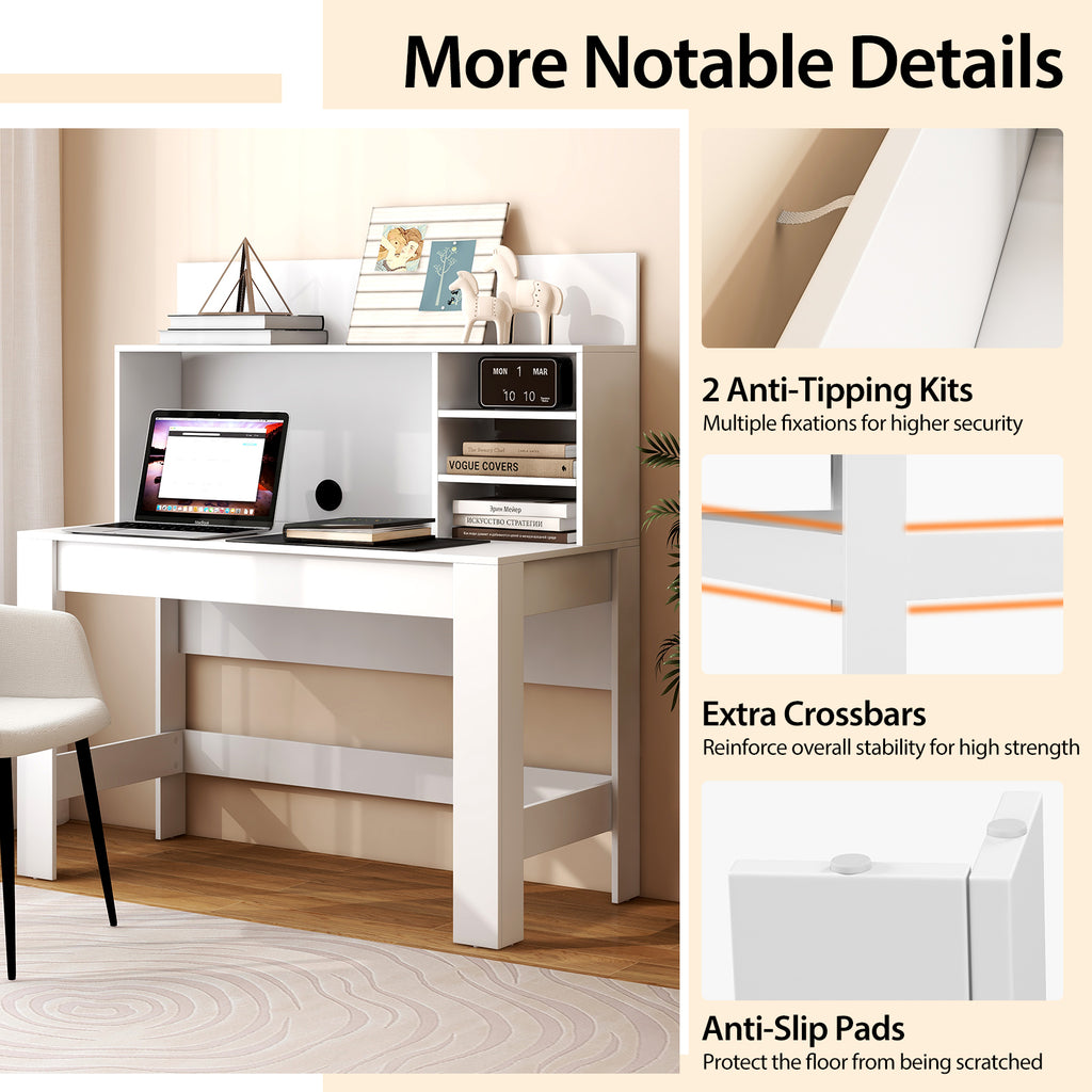 48 Inch Writing Computer Desk with Cable Management – White