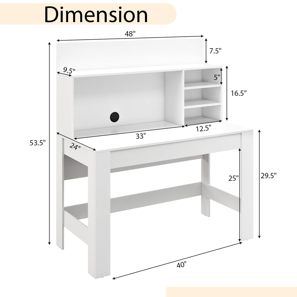 48 Inch Writing Computer Desk with Cable Management – White