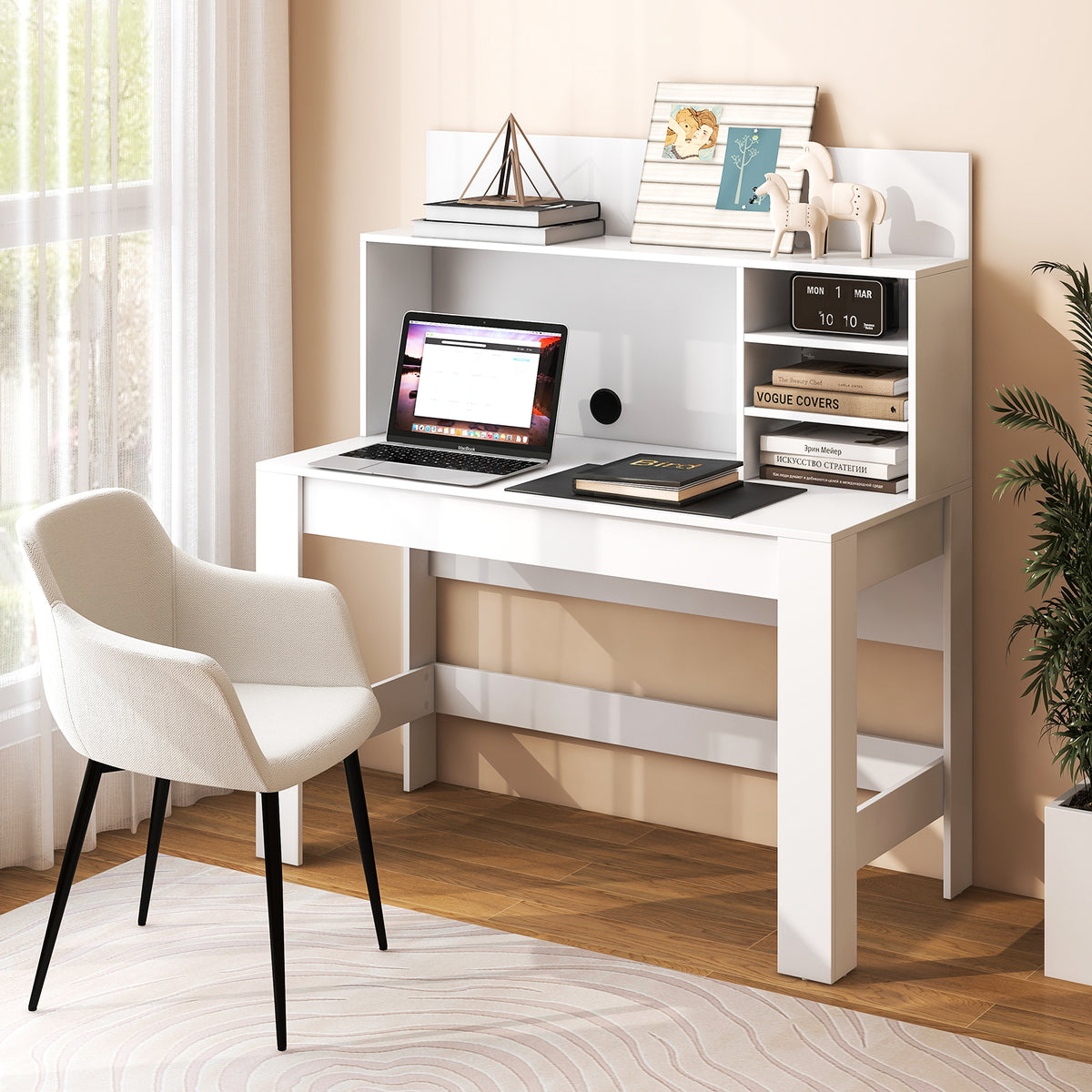 48 Inch Writing Computer Desk with Cable Management – White