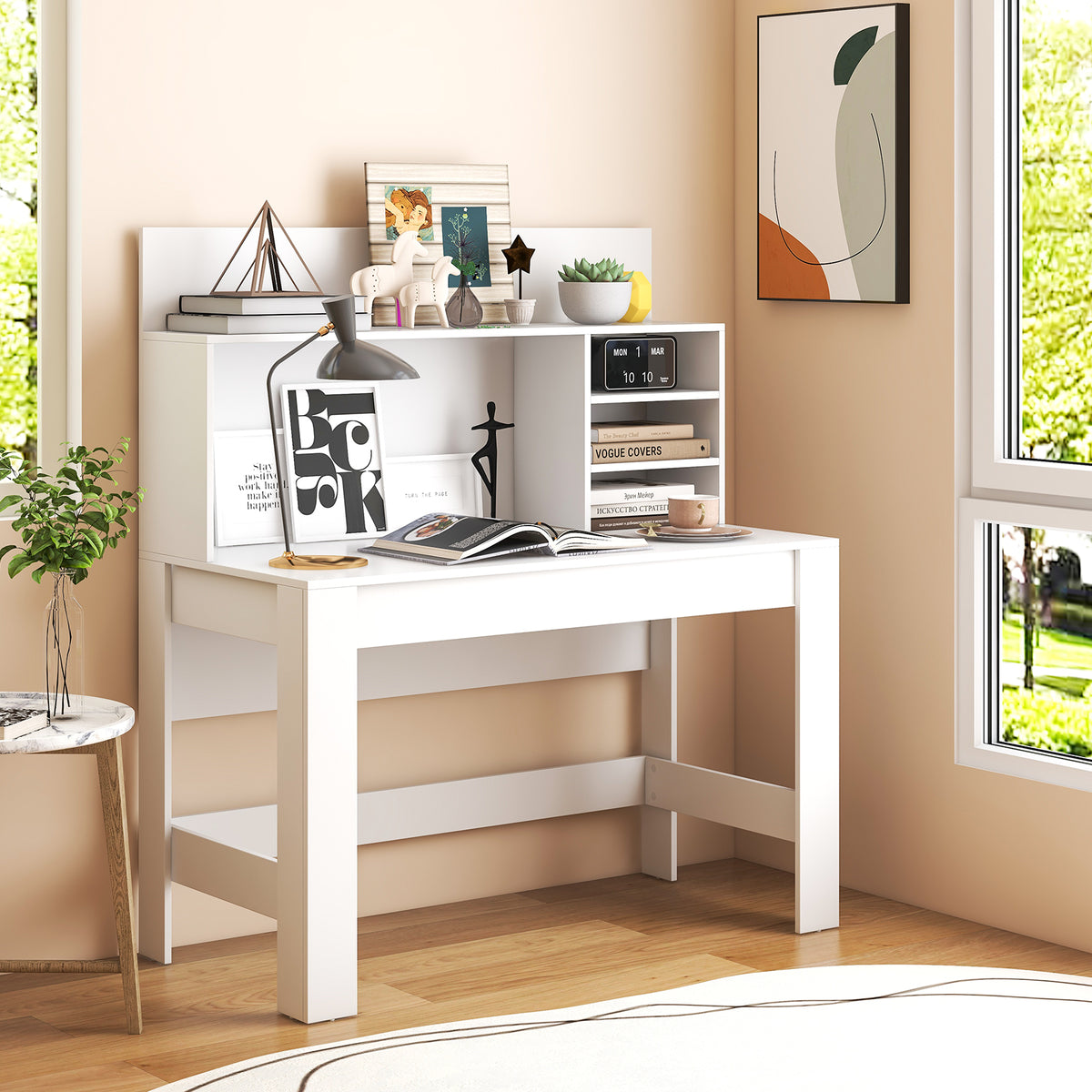 48 Inch Writing Computer Desk with Cable Management – White
