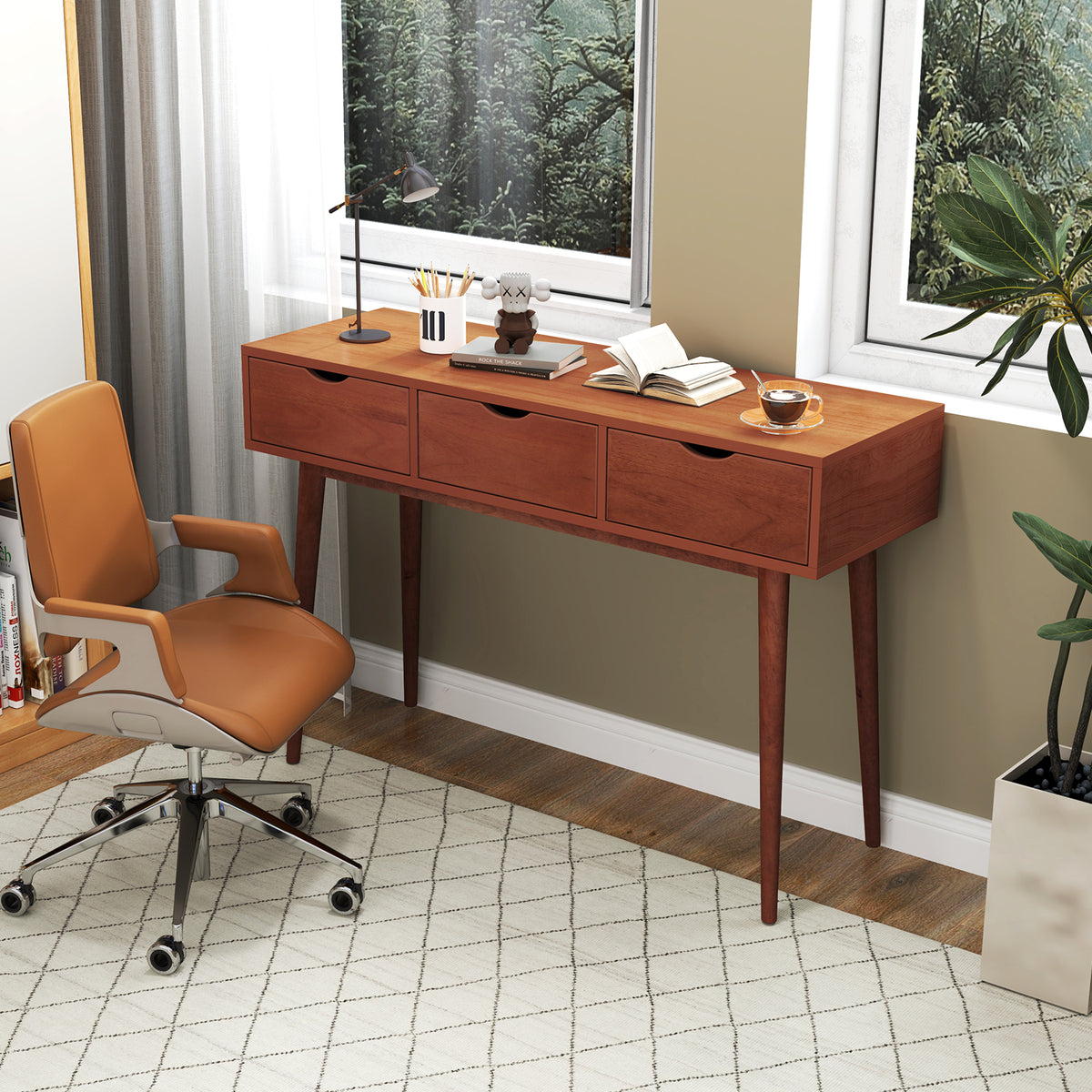 48 Inch Writing Desk with 3 Drawers - Walnut