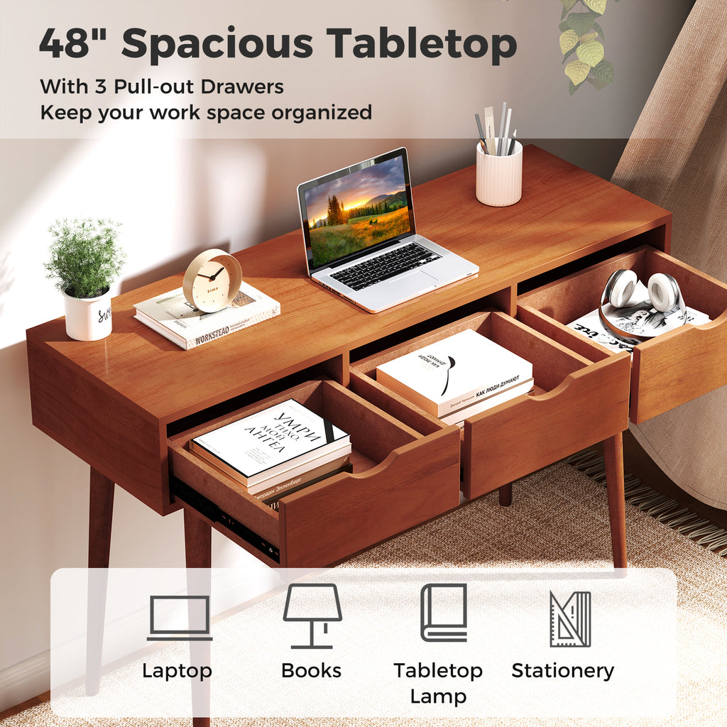 48 Inch Writing Desk with 3 Drawers - Walnut