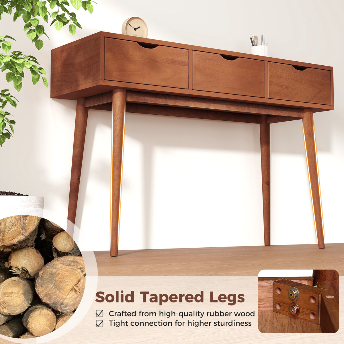 48 Inch Writing Desk with 3 Drawers - Walnut