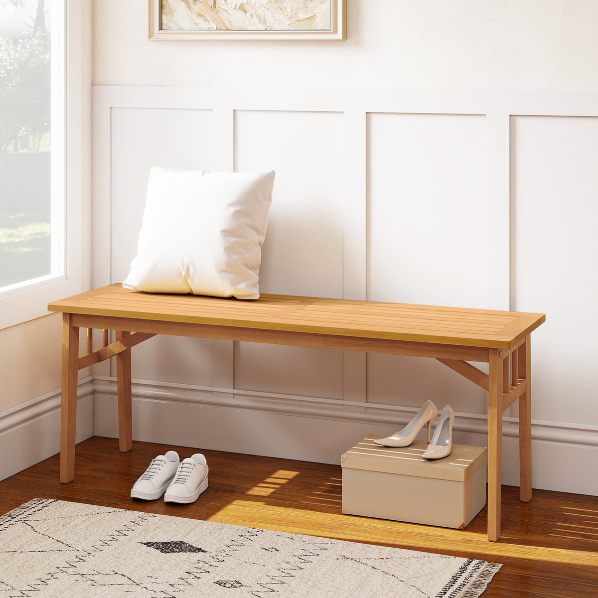 48 Inch Acacia Wood Bench - Dining Garden Backyard Seat