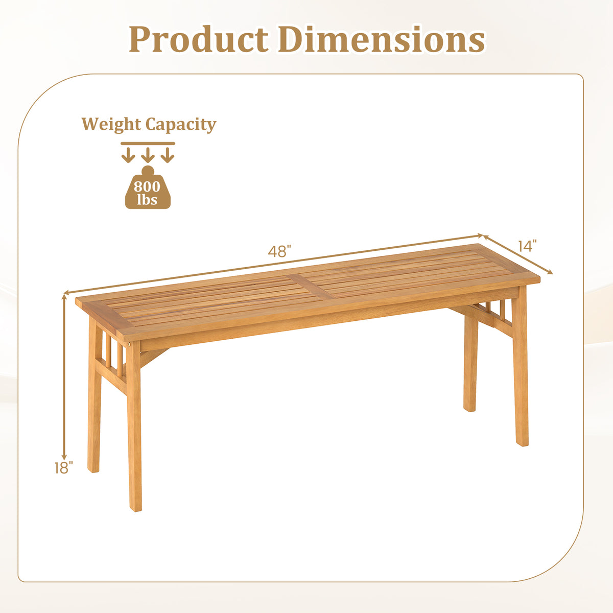 48 Inch Acacia Wood Bench - Dining Garden Backyard Seat